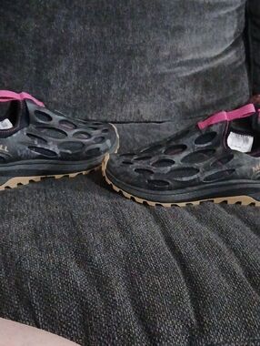 Women's Black Slip-On  Merrell Trail Shoes with Pink Accent